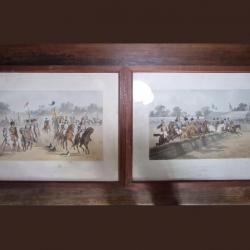 Paire de lithographies - L'école de cavalerie sous le Second Empire - ADAM Albert - Drake Tom - 1869