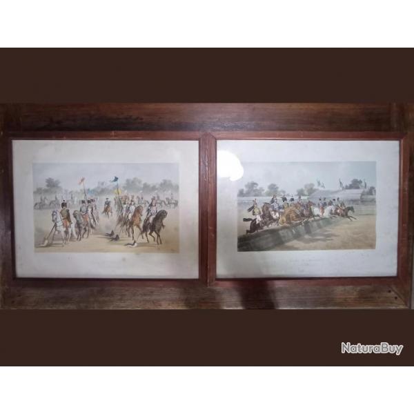 Paire de lithographies - L'cole de cavalerie sous le Second Empire - ADAM Albert - Drake Tom - 1869