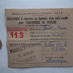 reçu colis prisonnier guerre Pavilly 1942 ww stalag VII A 2750 ALLEMAGNE