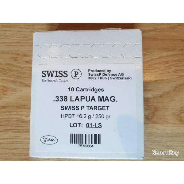 .338 Lapua Magnum SWISS P target bthp 250gr - boite 10 pcs