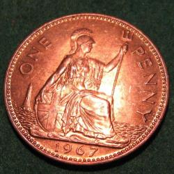 Angleterre piece de one penny bronze de 1967 Elizabeth II superbe