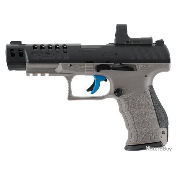 Pack pistolet CO2 Walther Q5 Match canon 5" noir/gris cal.4.5mm 21cps