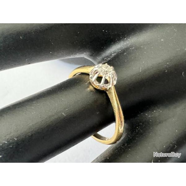 Bague solitaire en or massif 18 carats - diamant - taille 55