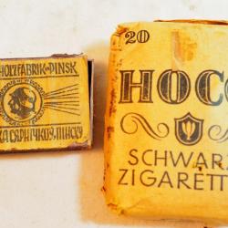 MILITARIA ALLEMAND - lot paquet cigarettes HOCO + allumettes - provenance Normandie 1944 - WWII