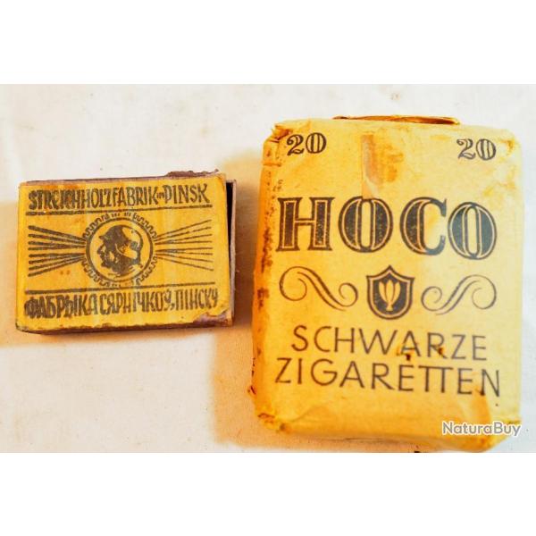 MILITARIA ALLEMAND - lot paquet cigarettes HOCO + allumettes - provenance Normandie 1944 - WWII