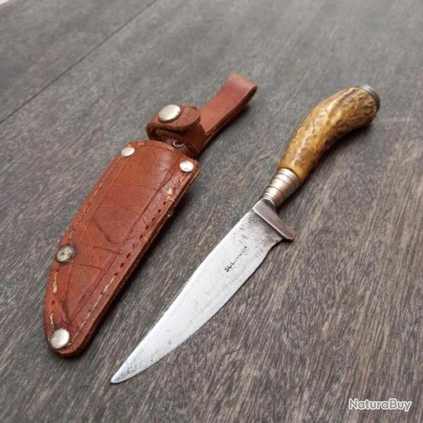 Ancien Couteau de Chasse ALLEMAND de SOLINGEN Manche en Bois de Cerf