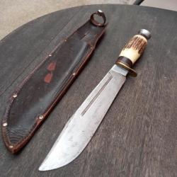 Grand ,Solide et imposant Couteau de Chasse BOWIE avec Étui en cuir marron