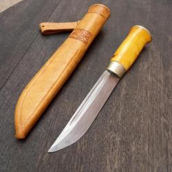 Grand Couteau PUUKKO FINLANDAIS avec Fourreau en cuir Manche en Bois