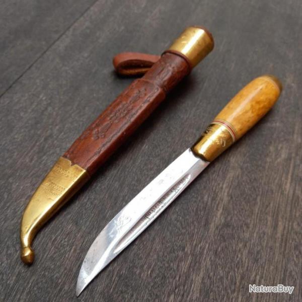 Rare Couteau PUUKKO R.LEVNNI de KAUHAVA Made in FINLAND Manche en Bois avec Fourreau en Cuir