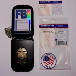 CARTE FBI  [FEDERAL BUREAU OF INVESTIGATION] INSIGNE FBI MÉTAL SUR CUIR +CARTE FBI HOLOGRAPHIQU