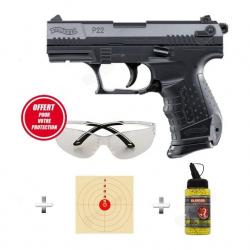 Pack Pistolet à Bille Walther P22 + Lunettes de Protection + Billes + Cibles Haute Qualité