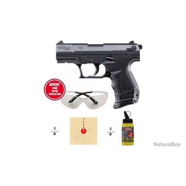 Pack Pistolet  Bille Walther P22 + Lunettes de Protection + Billes + Cibles Haute Qualit