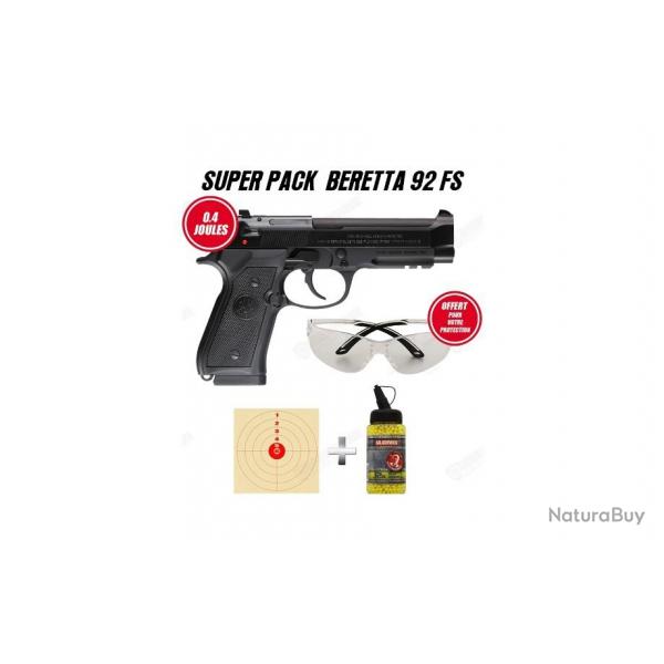 Pistolet  bille Pack ASG M92FS Beretta 92 + Billes + Lunettes + Cibles Haute Qualit