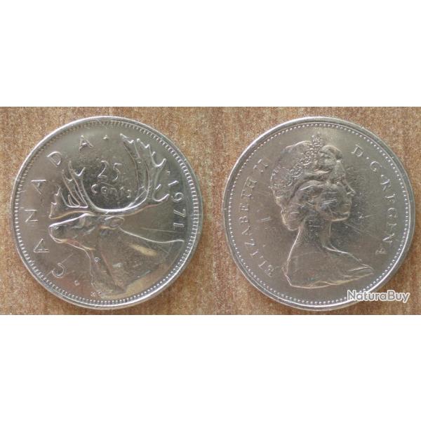 Canada 25 Cents 1971 Pice Caribou Reine Elizabeth 2 Dollar Dollars