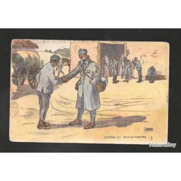 le dpart du permissionnaire gabard illustrateur  carte postale militaire humoristique cpa