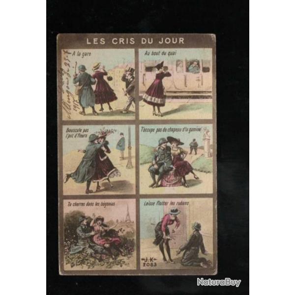 carte postale militaire humoristique , les cris du jour 1917 cpa
