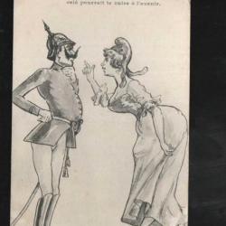 carte postale militaire patriotique humoristique , guillaume II et marianne cpa