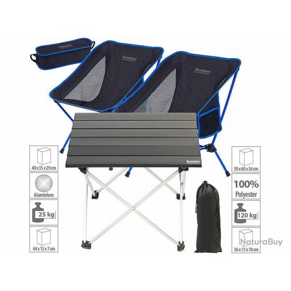 Table de camping d'appoint pliante en aluminium avec 2 chaises