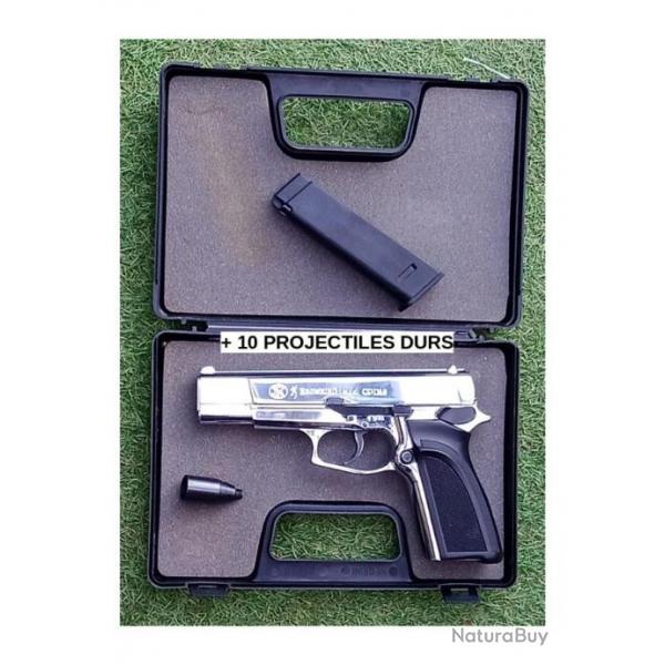 MAGNIFIQUE Pistolet BROWNING GP DA 8mm K de 1992 + COUPELLE PYRO + 10 PROJECTILES + MALLETTE
