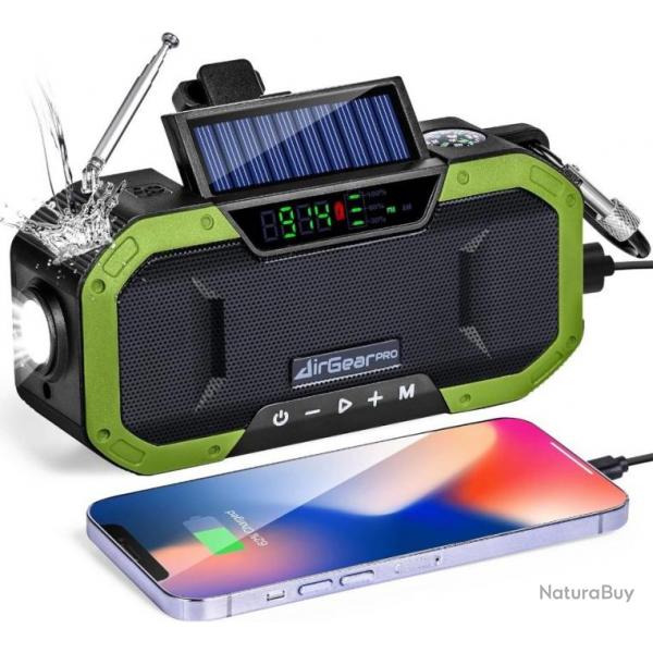Radio Dynamo Portable de Survie avec Batterie 5000mAh Chargeur USB pour Smartphone Lampe Torche