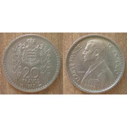Monaco 20 Francs 1947 Louis II Pièce Franc Principaute