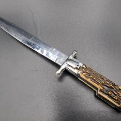 Couteau pliant à la d'Estaing. Monture et lame nickelées. Lame172mm. 204mm/285mm Fourreau en cuir