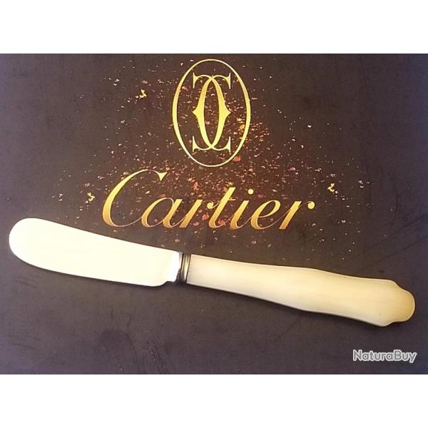 COUTEAU CARTIER ANCIEN ANNES 50  MANCHE EN IVOIRE SUPERBE TAT PROCHE DU NEUF DANS SA BOTE