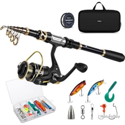 Kit Canne à Pêche Complet 1,82 M – Prêt à L'Emploi Avec Moulinet + Accessoires Essentiels (Lignes, Flotteurs, Hameçons, Plombs…), Idéal Débutants & Pêche Loisir