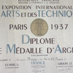 Diplome arts & techniques - Paris 1937 Exposition internationale