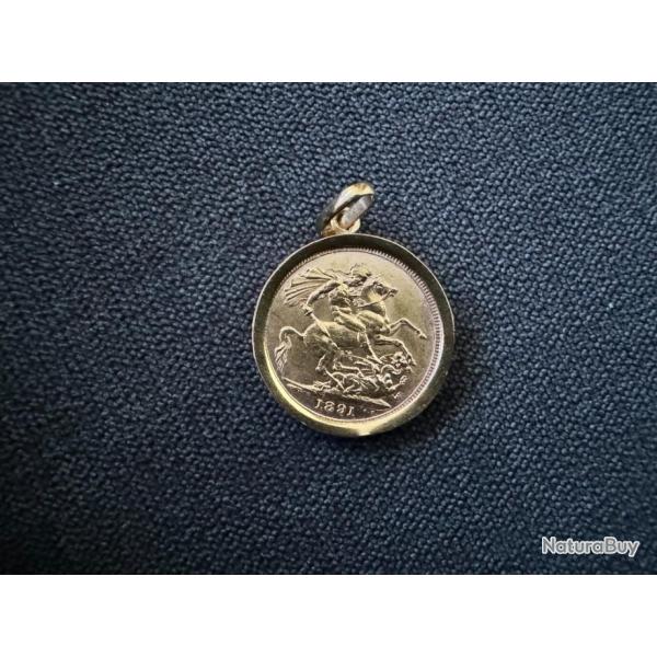 Pendentif en or avec Souverain Anglais - Reine Victoria - Saint Georges et le dragon