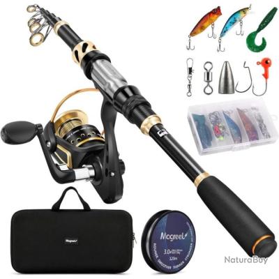 Kit Canne à Pêche Télescopique Moulinet Leurres Crochet Ligne de Pêche