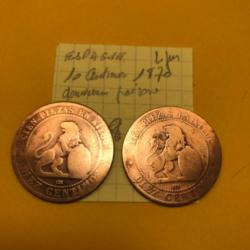 ESPAGNE - Gouvernement provisoire 1870 - 10  Centimos - lot de deux pièces