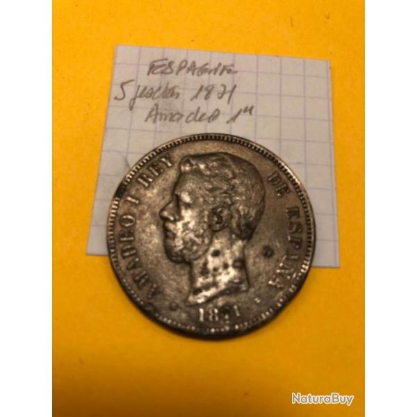 ESPAGNE - Amadou I - 1871 - 5 pesetas