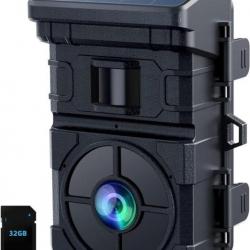 Caméra de Chasse Solaire avec détecteur de Mouvement, Vision Nocturne, 24 MP 1080P