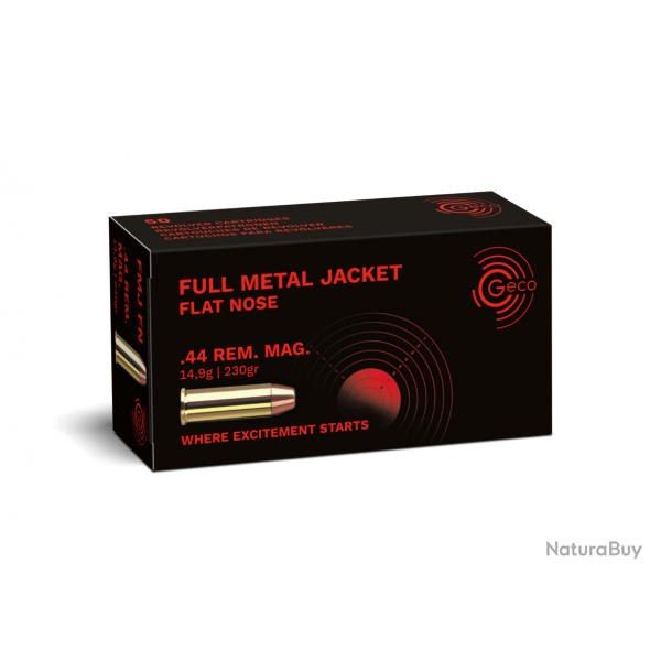 MUNITIONS GECO CALIBRE .44 REM MAG Full Metal Jacket Flat Nose 14,9g/230gr BOTE DE 50 10 boites ( 5