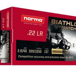 Cartouches Norma 22LR 2.6G/40GR BIATHLON MATCH-22 LRN Boite de 50