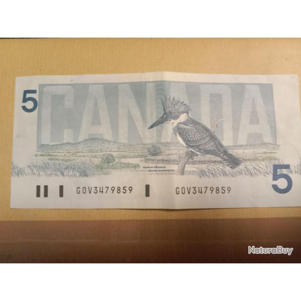 5 dollars canadien