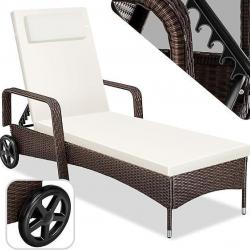 Chaise Longue Bain de Soleil en Résine Tressée Résistant Inclinable avec Roulettes Transat