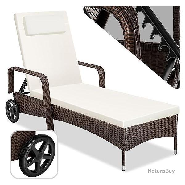 Chaise Longue Bain de Soleil en Rsine Tresse Rsistant Inclinable avec Roulettes Transat