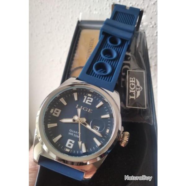 LIGE MONTRE A QUARTZ CLASSIQUE 40 MM CADRAN BLEU NEUVE DANS SA BOITE