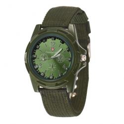 Montre Gemius Armée Sport Bracelet Militaire Armée Suisse Tissu Vert Cadran Fond Vert