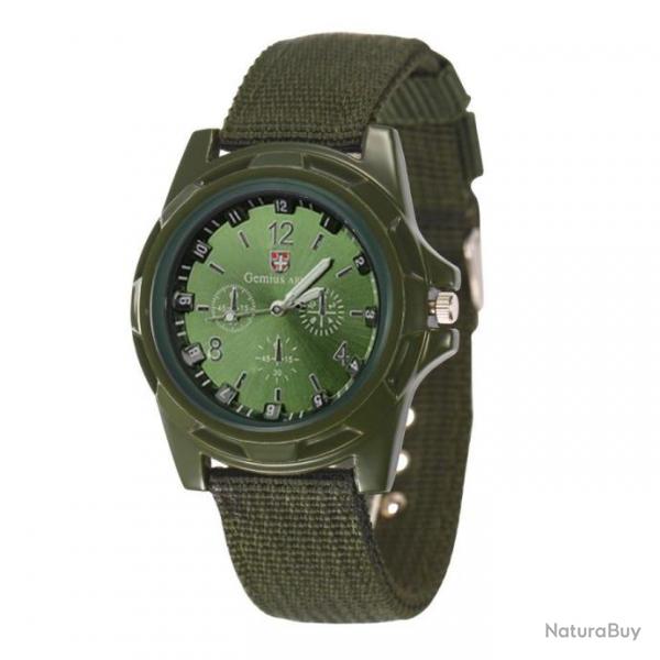 Montre Gemius Arme Sport Bracelet Militaire Arme Suisse Tissu Vert Cadran Fond Vert