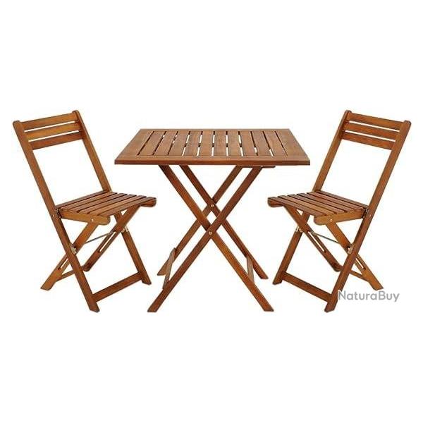 Ensemble Table  Manger Bois Acacia- 1 Table - 2 chaises Pliables - Extrieur Terrasse Jardin Balcon