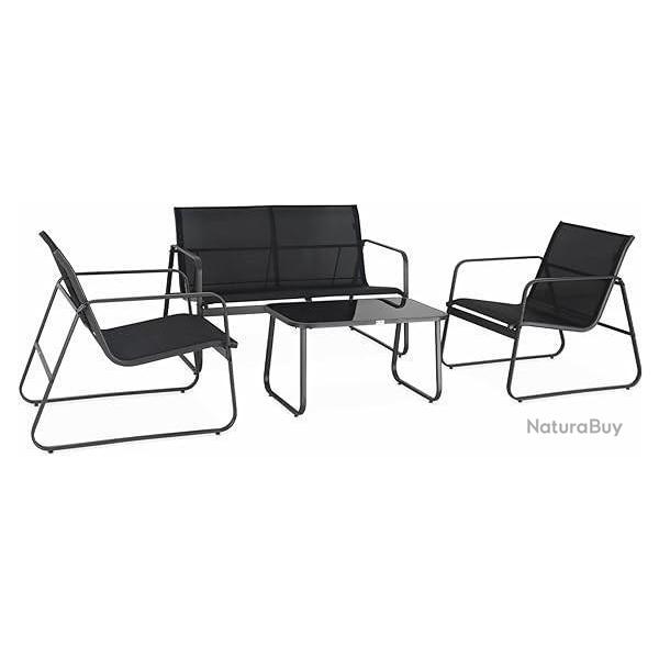 Salon de Jardin en mtal et textilne pour 4 Personnes. Noir. Design  ALICE'S GARDEN