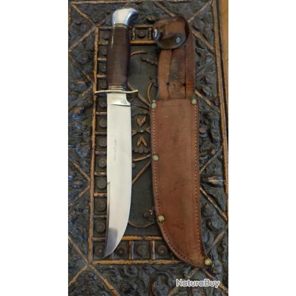 Superbe et rare grand couteau de chasse bowie vintage sabatier.