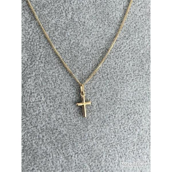 Collier avec pendentif croix en or massif - Chaine - Croix catholique - enfant