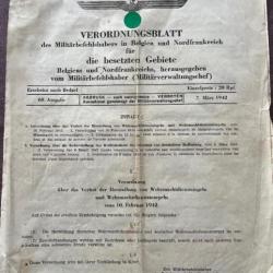 WW2 ordonnance allemande Belgique et Nord-France7 mars 1942 (original)