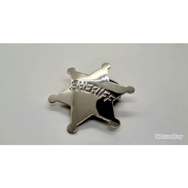 REDUCTION! ETOILE "SHERIFF" METAL CHROME AVEC EPINGLE USAGE PRIVE/ROLE PLAY/PRODUIT NEUF.