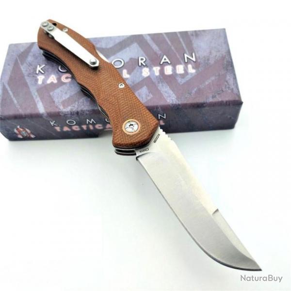 Couteau Komoran Tanto Lockback Brown Manche Micarta Lame Acier Inox Clip KO039