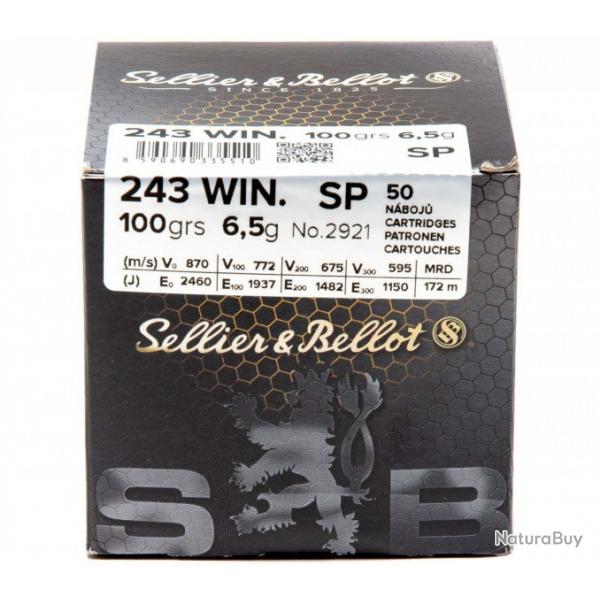 Munitions Sellier & Bellot 243 Win. SP 6.5g 100gr x10 boites